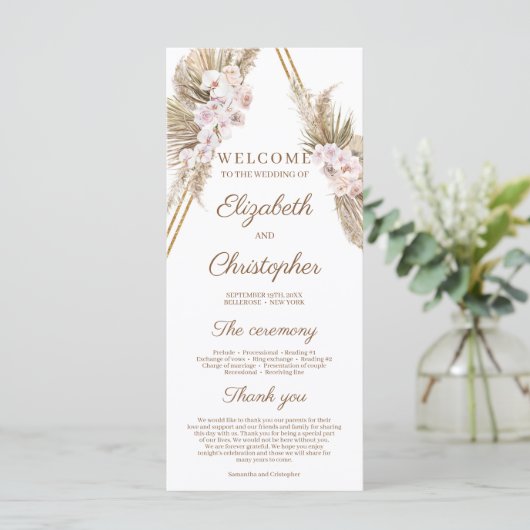 Trendy Gedroogde Palm Pampas Gras Gouden Boog Trop Programma (Staand voorkant)