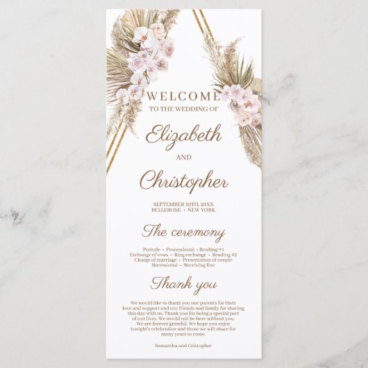 Trendy Gedroogde Palm Pampas Gras Gouden Boog Trop Programma (Voorkant)