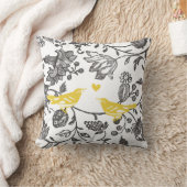 Trendy Geel Grijs en Wit Bloem Motief met Vogels Kussen (Deken)