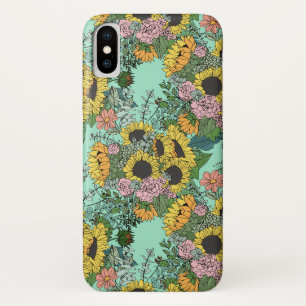 Trendy gele zonnebloemen en roze rozen ontwerp iPhone x hoesje