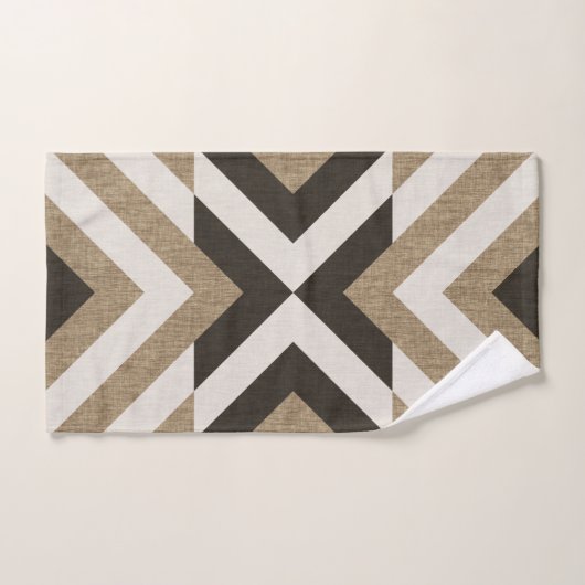 Trendy Geometric Faux Burlap Brown Design Handdoek (Handdoek)