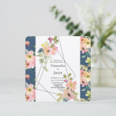 Trendy Geometric Floral Wedding Kaart (Staand voorkant)