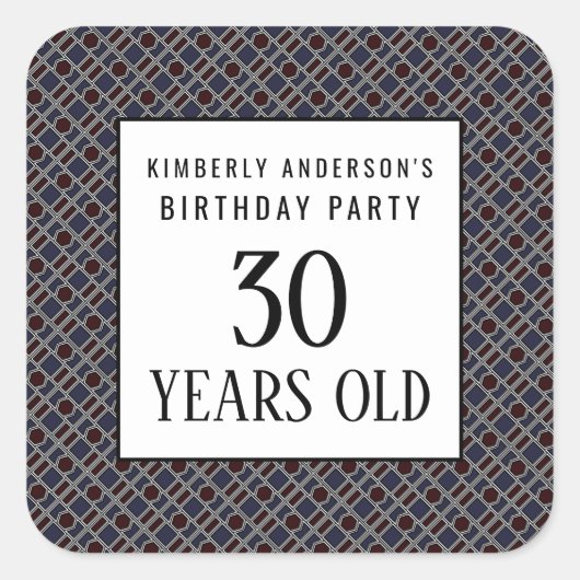 Trendy Geometric Pattern, Modern Birthday Party Vierkante Sticker (Voorkant)