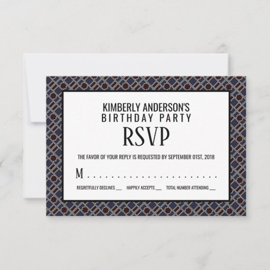 Trendy Geometric Pattern, Modern Birthday RSVP Kaart (Voorkant)