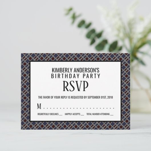 Trendy Geometric Pattern, Modern Birthday RSVP Kaart (Staand voorkant)