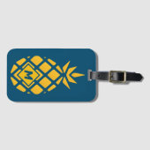 Trendy Geometric Pineapple Blue Monogram Bagagelabel (Voorkant (horizontaal))