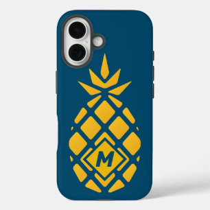 Trendy Geometric Pineapple Blue Monogram iPhone 16 Hoesje