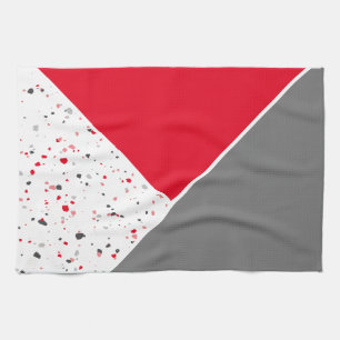 Trendy Geometric Red en Grey Terrazzo Theedoek