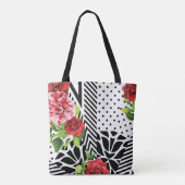 Trendy Geometric Stripe Pattern Red Foral Monogram Draagtas (Achterkant)