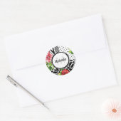 Trendy Geometric Stripe Pattern Red Foral Monogram Ronde Sticker (Envelop)