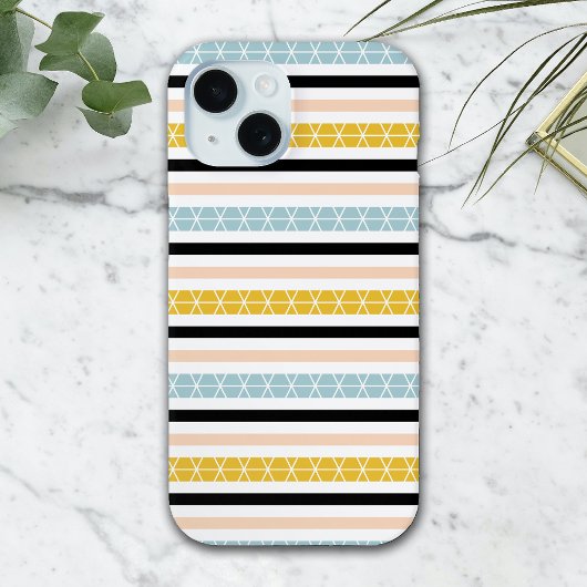 Trendy Geometric White Black Yellow Stripes Design Case-Mate iPhone Case