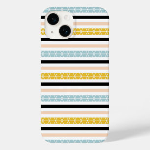 Trendy Geometric White Black Yellow Stripes Design Case-Mate iPhone 14 Hoesje