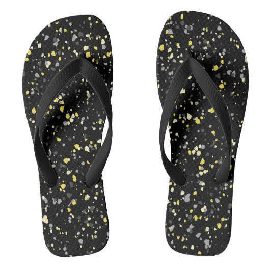 Trendy Geometric Yellow Grey Black Terrazzo Teenslippers (Voetbed)
