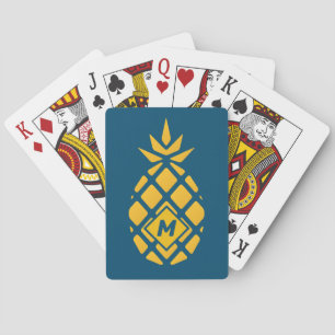Trendy geometrische ananas blauwe monogram pokerkaarten