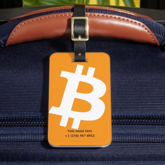Trendy gepersonaliseerde Bitcoin Oranje Logo Bagagelabel (Voorkant Insitu 2)