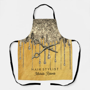 Trendy gepersonaliseerde gouden glitter haarstijl schort