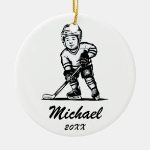 Trendy gepersonaliseerde hockey speler naam keramisch ornament