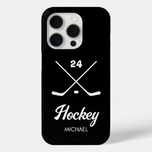 Trendy gepersonaliseerde Hockey Speler Naam Nummer iPhone 15 Pro Case