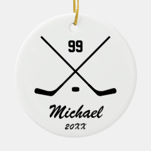 Trendy gepersonaliseerde Hockey Speler Naam Nummer Keramisch Ornament