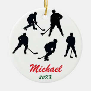 Trendy Gepersonaliseerde Hockey speler silhouetten Keramisch Ornament