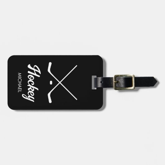 Trendy gepersonaliseerde hockeyspeler Naam zwart Bagagelabel (Voorkant horizontaal)