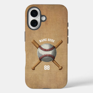 Trendy Gepersonaliseerde Honkbal Naam en Nummer iPhone 16 Hoesje