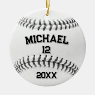 Trendy Gepersonaliseerde Honkbal Naam en Nummer Keramisch Ornament