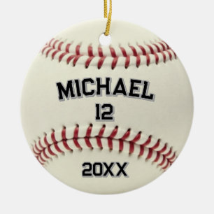 Trendy Gepersonaliseerde Honkbal Naam en Nummer Keramisch Ornament