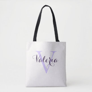 Trendy gepersonaliseerde lavendel monogram tote ta draagtas