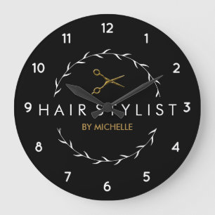 Trendy gepersonaliseerde Modern zwart goud Haarsty Grote Klok