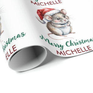 Trendy Gepersonaliseerde Muis met Kerstman Hoed Ke Cadeaupapier