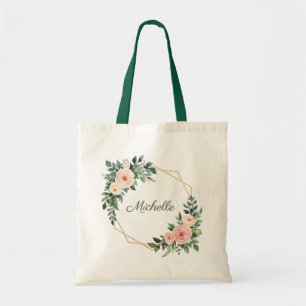 Trendy gepersonaliseerde naam Botanical Gold Green Tote Bag