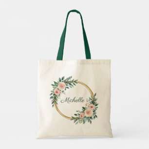 Trendy gepersonaliseerde naam Botanical Gold Green Tote Bag