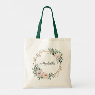 Trendy gepersonaliseerde naam Botanical Gold Green Tote Bag