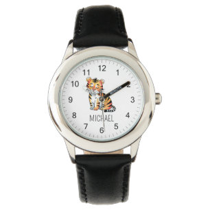 Trendy Gepersonaliseerde Naam Schattige Jungle Tij Horloge
