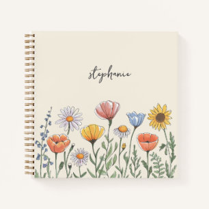 Trendy gepersonaliseerde naam Waterverf Wildflower Notitieboek