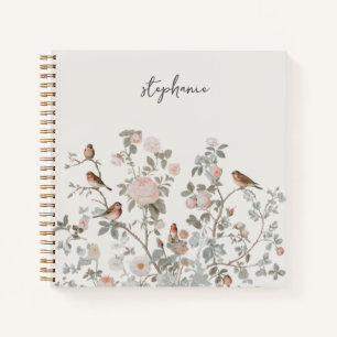 Trendy Gepersonaliseerde Naam wilde bloemen & voge Notitieboek