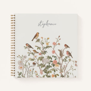 Trendy Gepersonaliseerde Naam wilde bloemen & voge Notitieboek