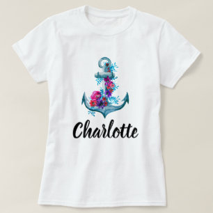 Trendy gepersonaliseerde nautische Waterverf anker T-shirt