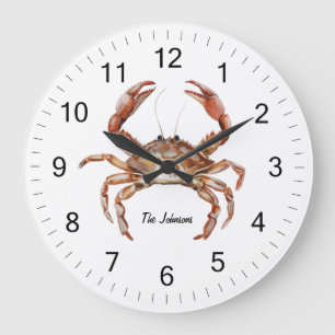 Trendy gepersonaliseerde Waterverf Krab Summer Bea Grote Klok