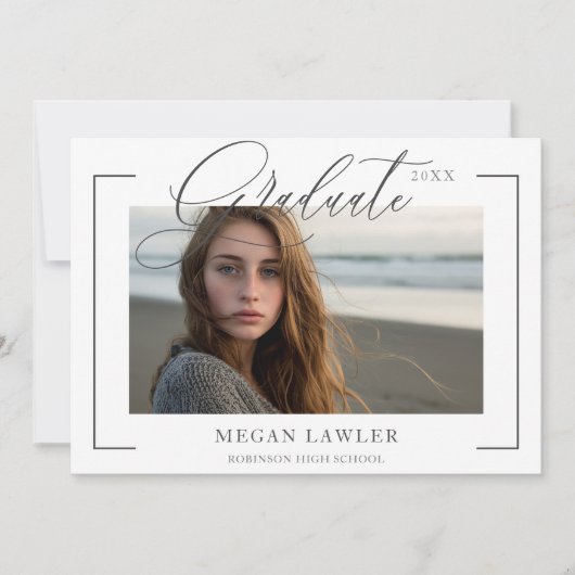 Trendy gescriptte afstudeerfeest uitnodiging foto  (Voorkant)