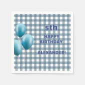 Trendy Gingham Blue 5th Birthday Personalized Servet (Voorkant)
