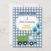 Trendy Gingham Blue Construction 3rd Birthday Kaart (Voorkant)