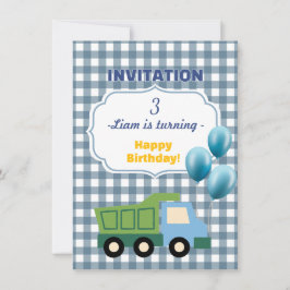 Trendy Gingham Blue Construction 3rd Birthday Kaart