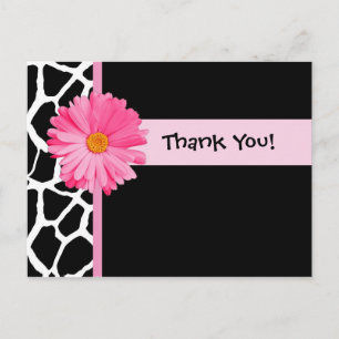 Trendy Giraffe Print Bedankt met Pink Daisy Briefkaart