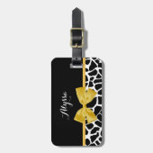 Trendy Giraffe print Golden Yellow Bow met naam Bagagelabel (Voorkant verticaal)