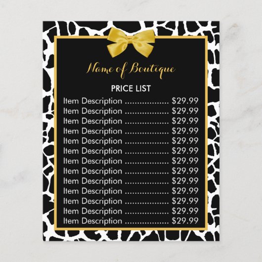 Trendy Giraffe Print Yellow Bow Boutique Price Flyer (Voorkant)