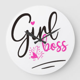 Trendy Girl Boss Typografie Roze zwarte harten Grote Klok