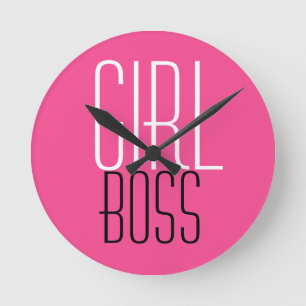 Trendy Girl Boss Typografie White Hot Pink Ronde Klok