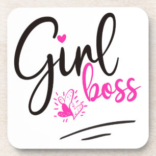 Trendy Girl Boss Typography Pink Black Hearts Bier Onderzetter